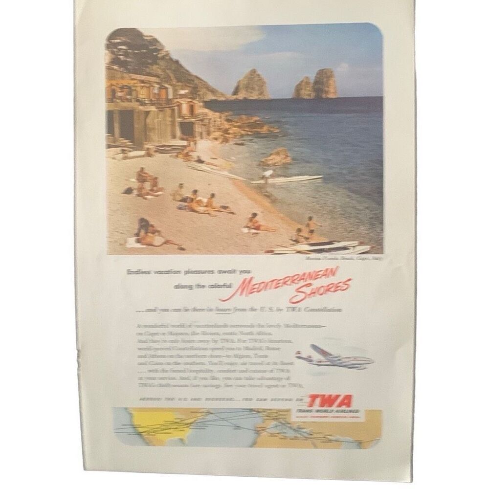 Vintage 1952 TWA Mediterranean Shores Ad Advertisement
